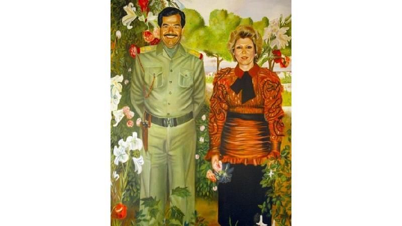نقاشی از صدام و همسر اولش