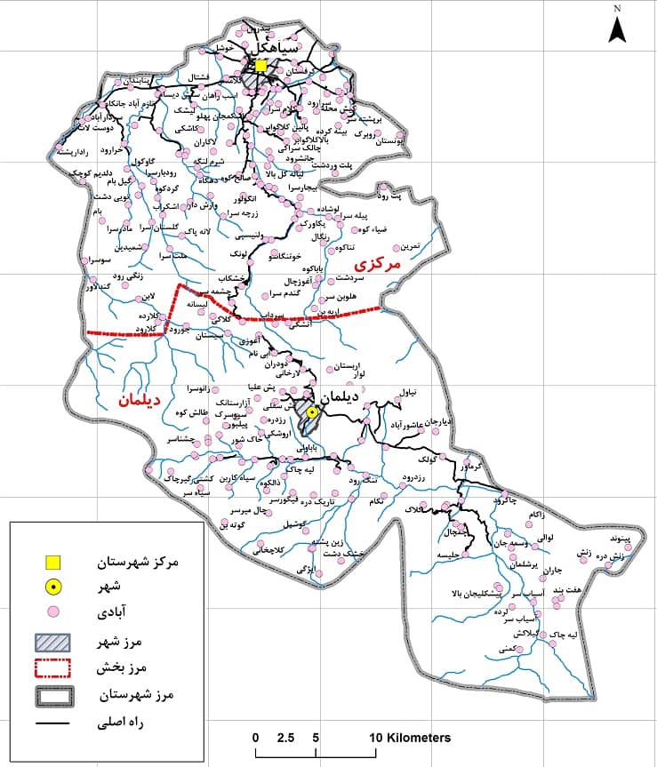 فاصله سیاهکل تا دیلمان را روی نقشه ببینید